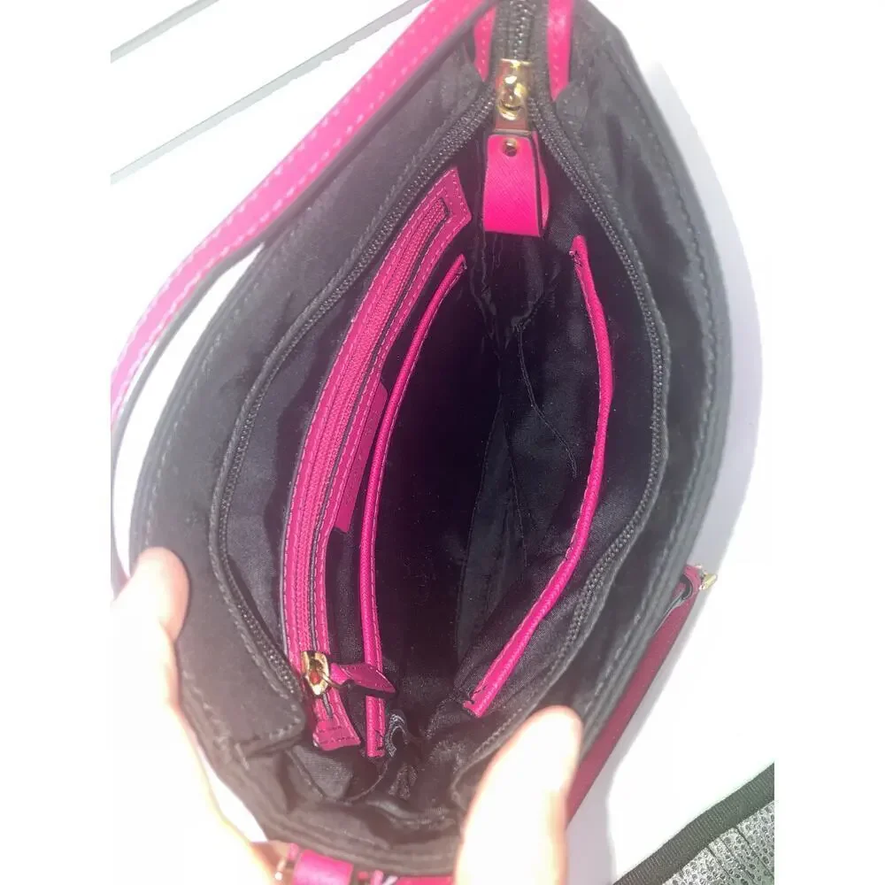 MICHAEL KORS SMALL BLACK NYLON PINK TRIM CROSSBODY BAG